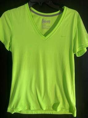 Nike Women's Dri-FIT V-Neck Short Sleeve Athletic Training T-Shirt Neon Green